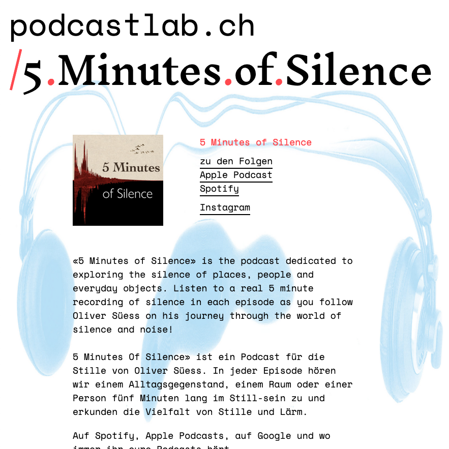 Screenshot of the 5 Minutes of Silence Page on podcastlab.ch